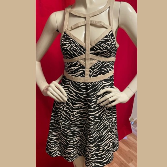 Rebecca Taylor Leather Cage Dress Silk Animal Print Size 4 - Picture 4 of 10